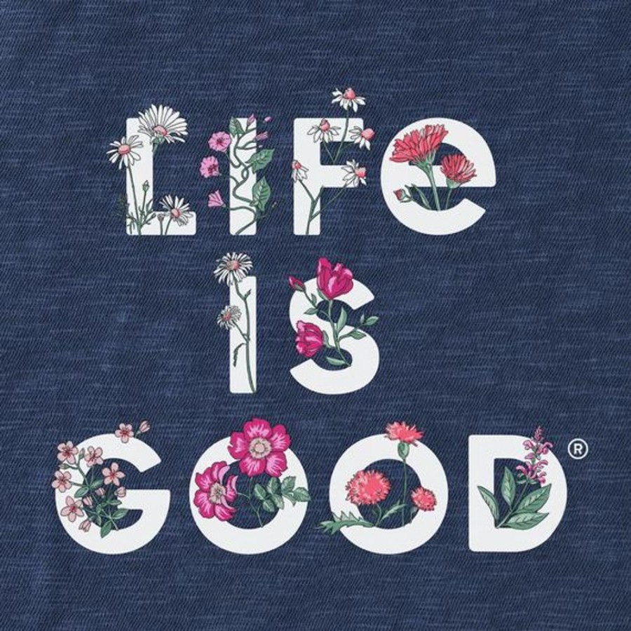 Women Life is Good Graphic Tees | Women'S Lig Stack Flowers Relaxed Fit Slub Tee Darkest Blue