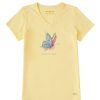 Women Life is Good Graphic Tees | Women'S Fineline Spread Good Vibes Butterfly Crusher Vee Sandy Yellow